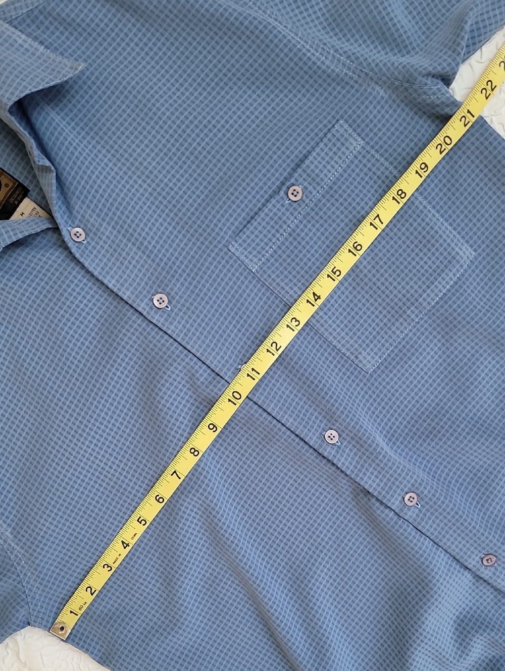 Bruno Sueded Microfiber Shirt Short Sleeve Button-Up Soft Blue Plaid Mens, Sz. M - Picture 8 of 11